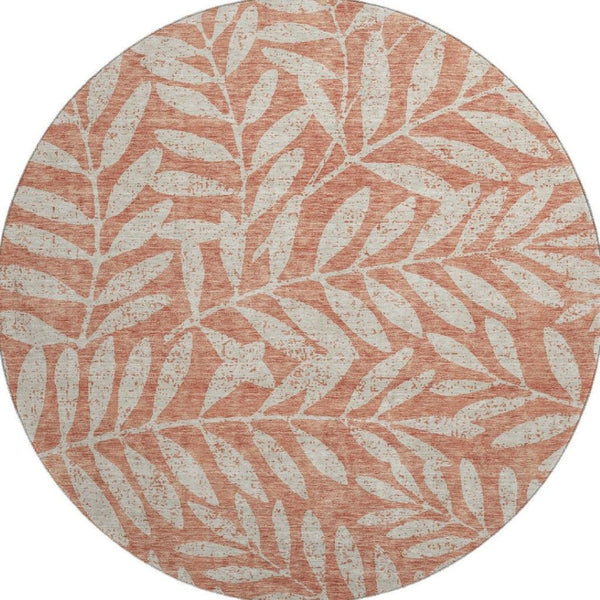 HomeRoots 8' Salmon and Beige Floral Washable Round Rug with UV Protection for Stylish, Busy Homes and Kids 671489