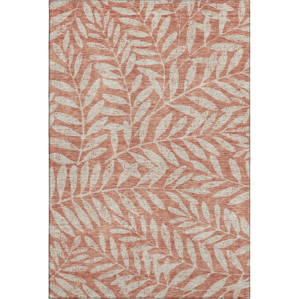 HomeRoots 8' X 10' Salmon and Beige Floral Area Rug - Durable, Stain-Resistant, UV-Protected for Home Décor 671490
