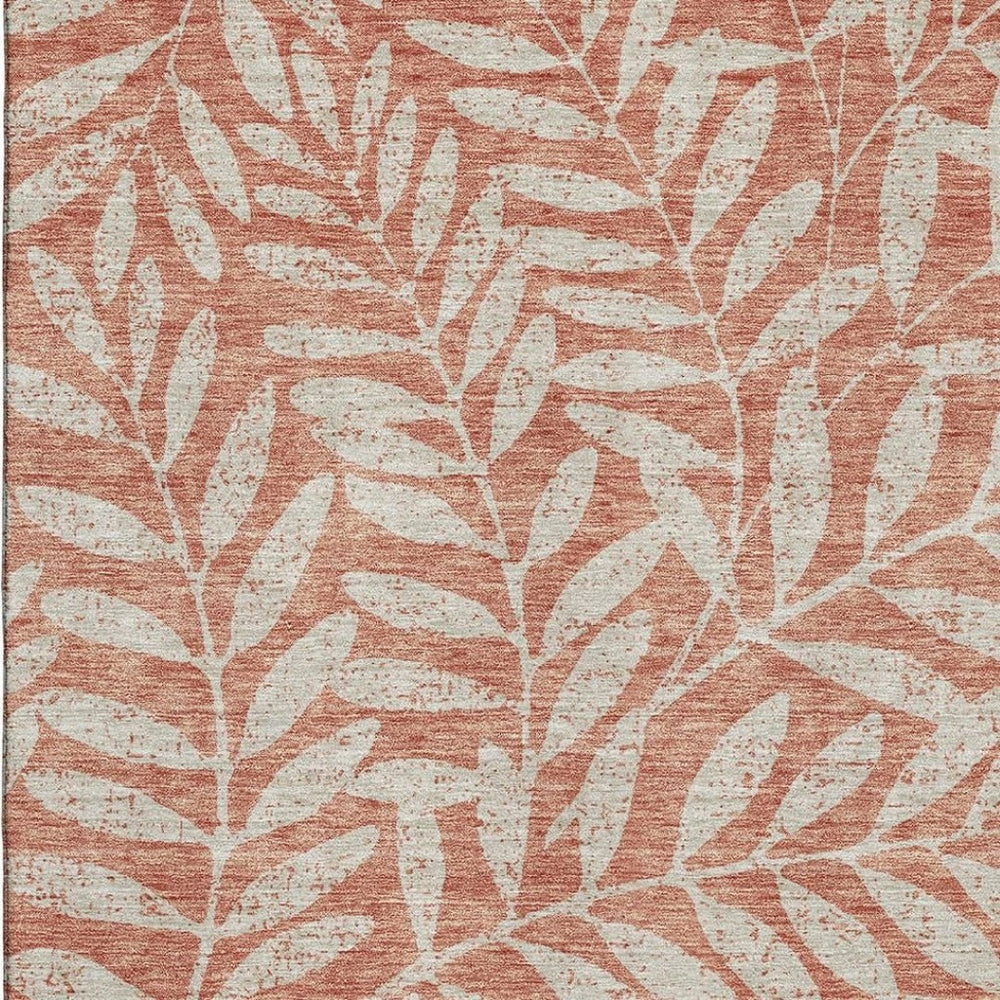 HomeRoots 9' X 12' Floral Salmon & Beige Area Rug - Washable, UV Protected, Stain Resistant for Homes with Kids 671491