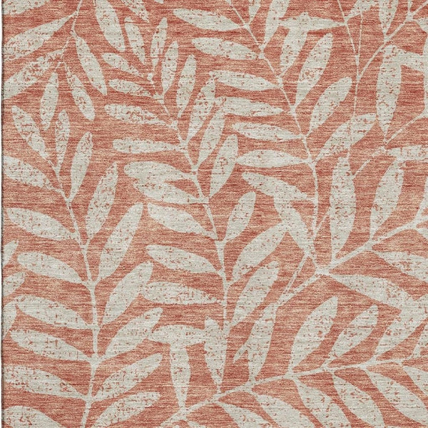 HomeRoots 9' X 12' Floral Salmon & Beige Area Rug - Washable, UV Protected, Stain Resistant for Homes with Kids 671491