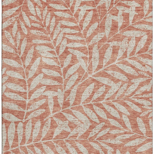 HomeRoots 9' X 12' Floral Salmon & Beige Area Rug - Washable, UV Protected, Stain Resistant for Homes with Kids 671491