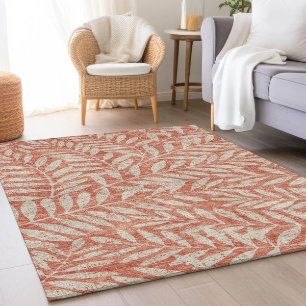 HomeRoots 10' Salmon & Beige Floral Washable Area Rug – Durable, UV Protected, Stain Resistant for Any Home 671492