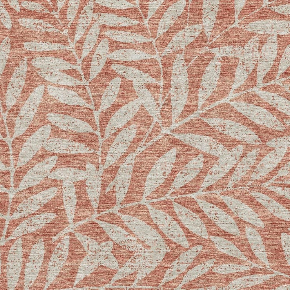 HomeRoots 10' Salmon & Beige Floral Washable Area Rug – Durable, UV Protected, Stain Resistant for Any Home 671492