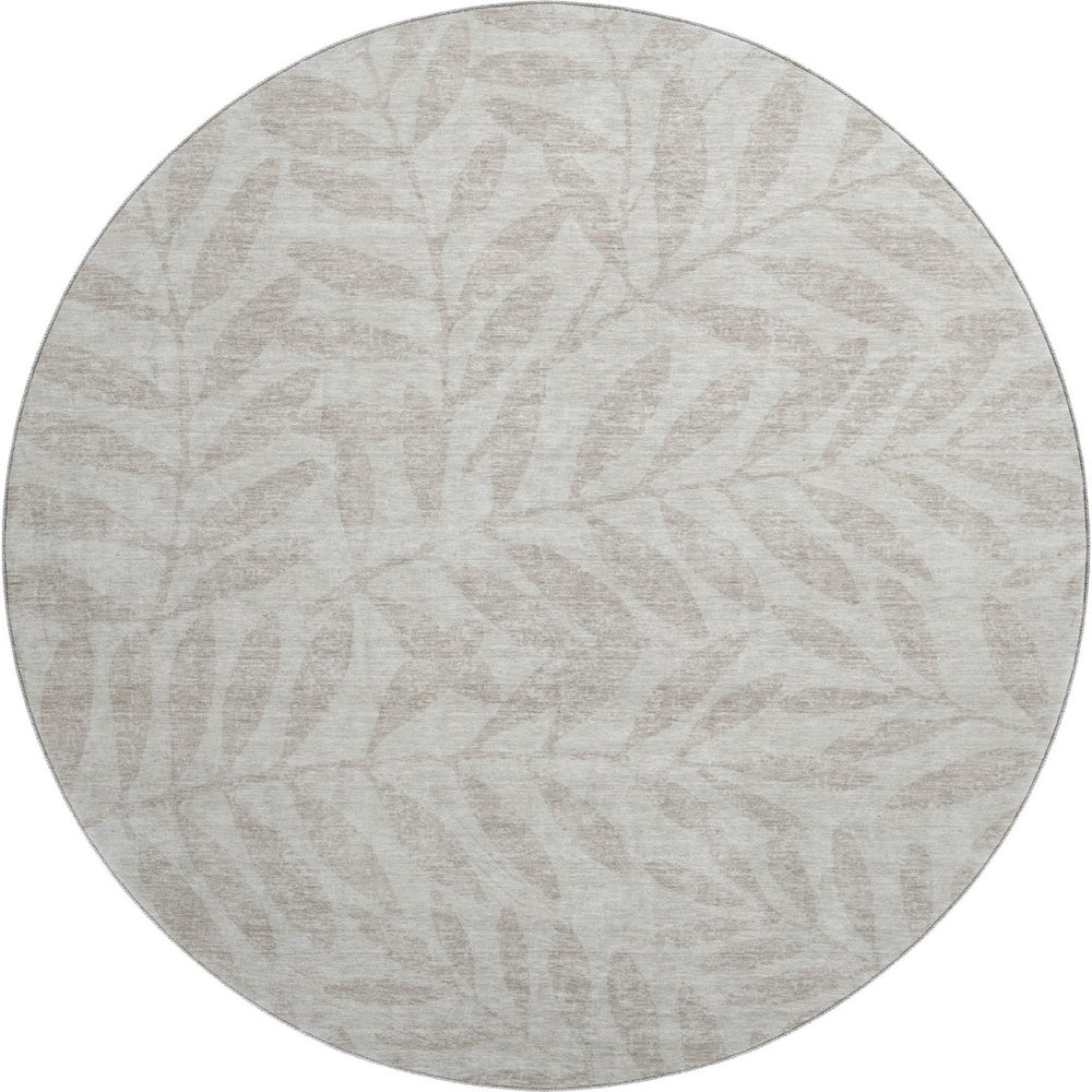 HomeRoots 8' Elegant Floral Washable Round Rug in Taupe & Beige - UV Protected, Durable & Easy Care Design 671495