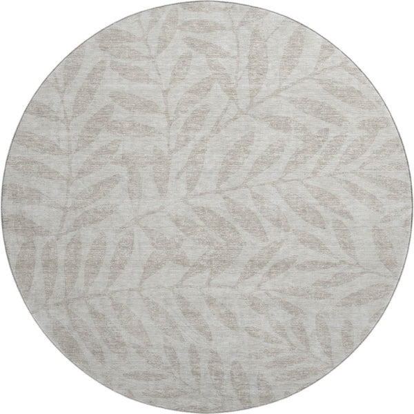 HomeRoots 8' Elegant Floral Washable Round Rug in Taupe & Beige - UV Protected, Durable & Easy Care Design 671495
