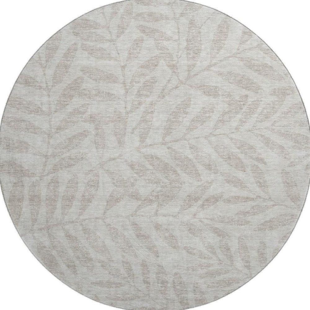 HomeRoots 8' Elegant Floral Washable Round Rug in Taupe & Beige - UV Protected, Durable & Easy Care Design 671495