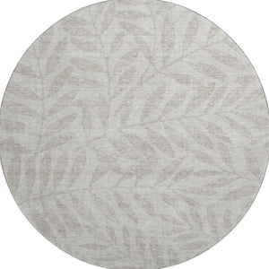 HomeRoots 8' Elegant Floral Washable Round Rug in Taupe & Beige - UV Protected, Durable & Easy Care Design 671495