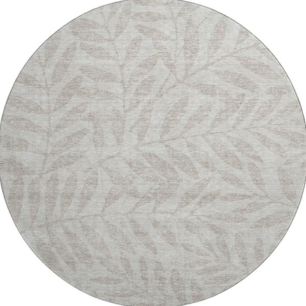 HomeRoots 8' Elegant Floral Washable Round Rug in Taupe & Beige - UV Protected, Durable & Easy Care Design 671495