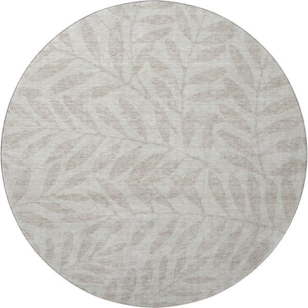 HomeRoots 8' Elegant Floral Washable Round Rug in Taupe & Beige - UV Protected, Durable & Easy Care Design 671495
