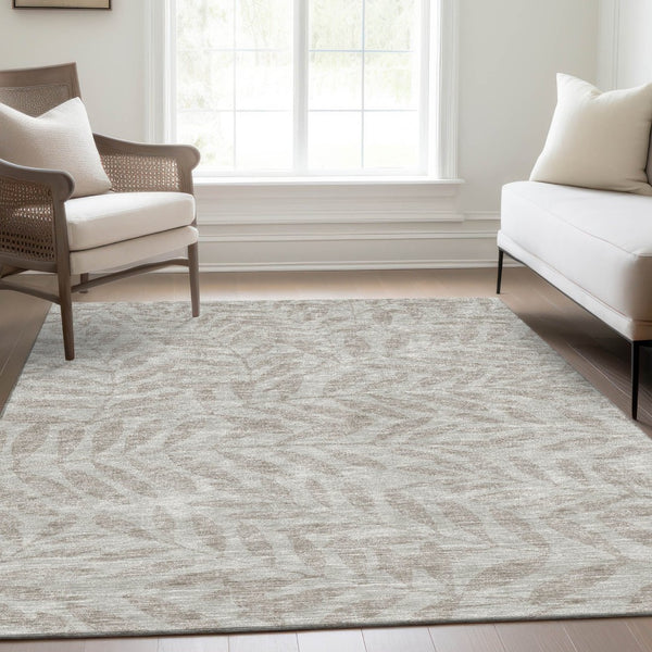 HomeRoots 10' X 14' Taupe and Beige Floral Area Rug – Soft, Durable, Stain-Resistant with UV Protection for Everyday Use 671498