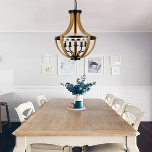 English Elm 5-Light Farmhouse Chandelier Vintage Geometric Wooden Frame Metal Fixture for Dining Room Foyer Brown W2738P242327