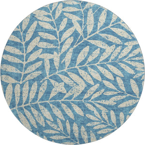 HomeRoots 8' Teal and Beige Floral Round Rug - Washable, UV Protected, Stain-Resistant for Busy Homes & Style 671501