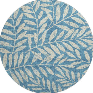 HomeRoots 8' Teal and Beige Floral Round Rug - Washable, UV Protected, Stain-Resistant for Busy Homes & Style 671501