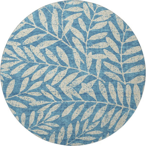 HomeRoots 8' Teal and Beige Floral Round Rug - Washable, UV Protected, Stain-Resistant for Busy Homes & Style 671501