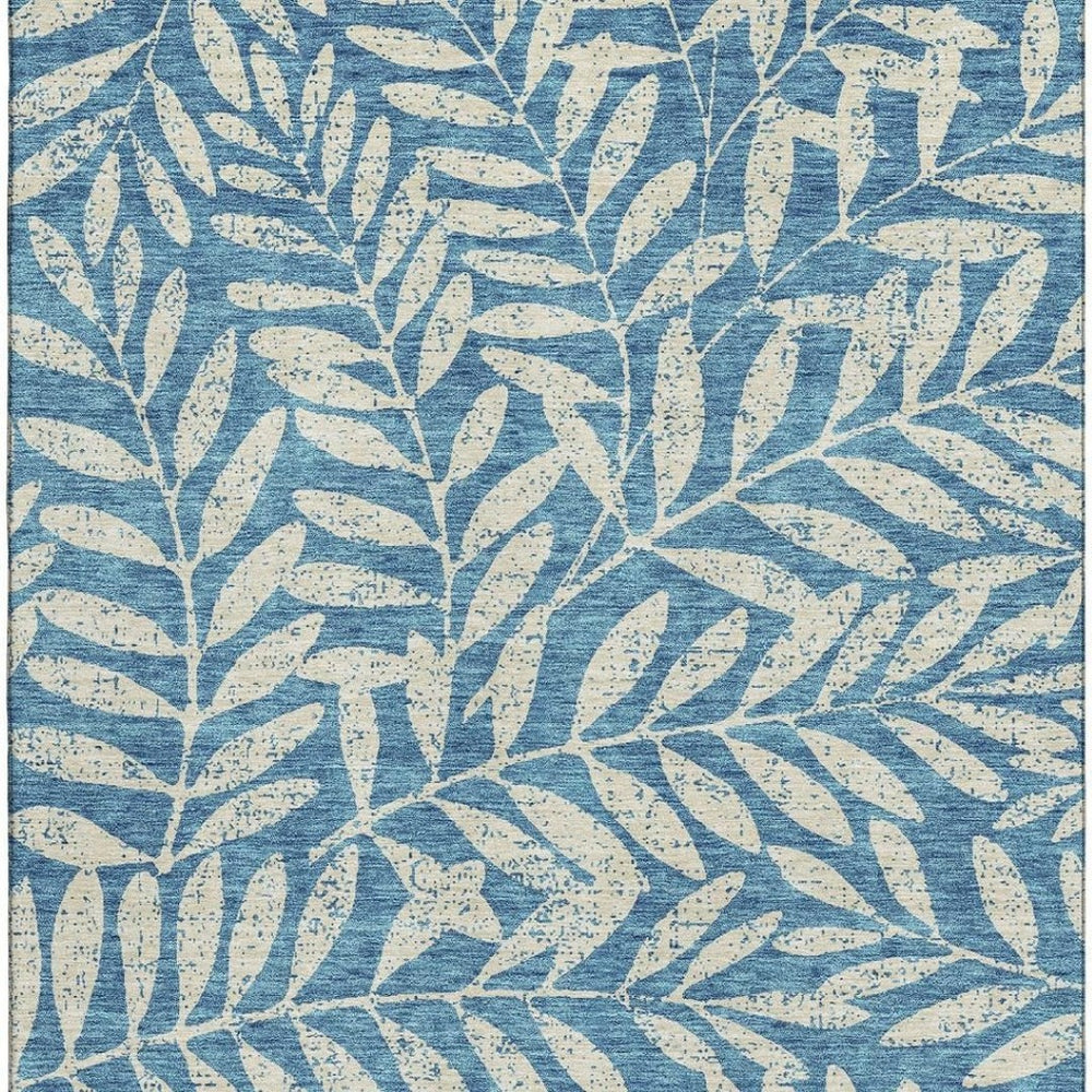HomeRoots 8' X 10' Washable Teal and Beige Floral Area Rug with UV Protection for Stylish, Low-Maintenance Living 671502