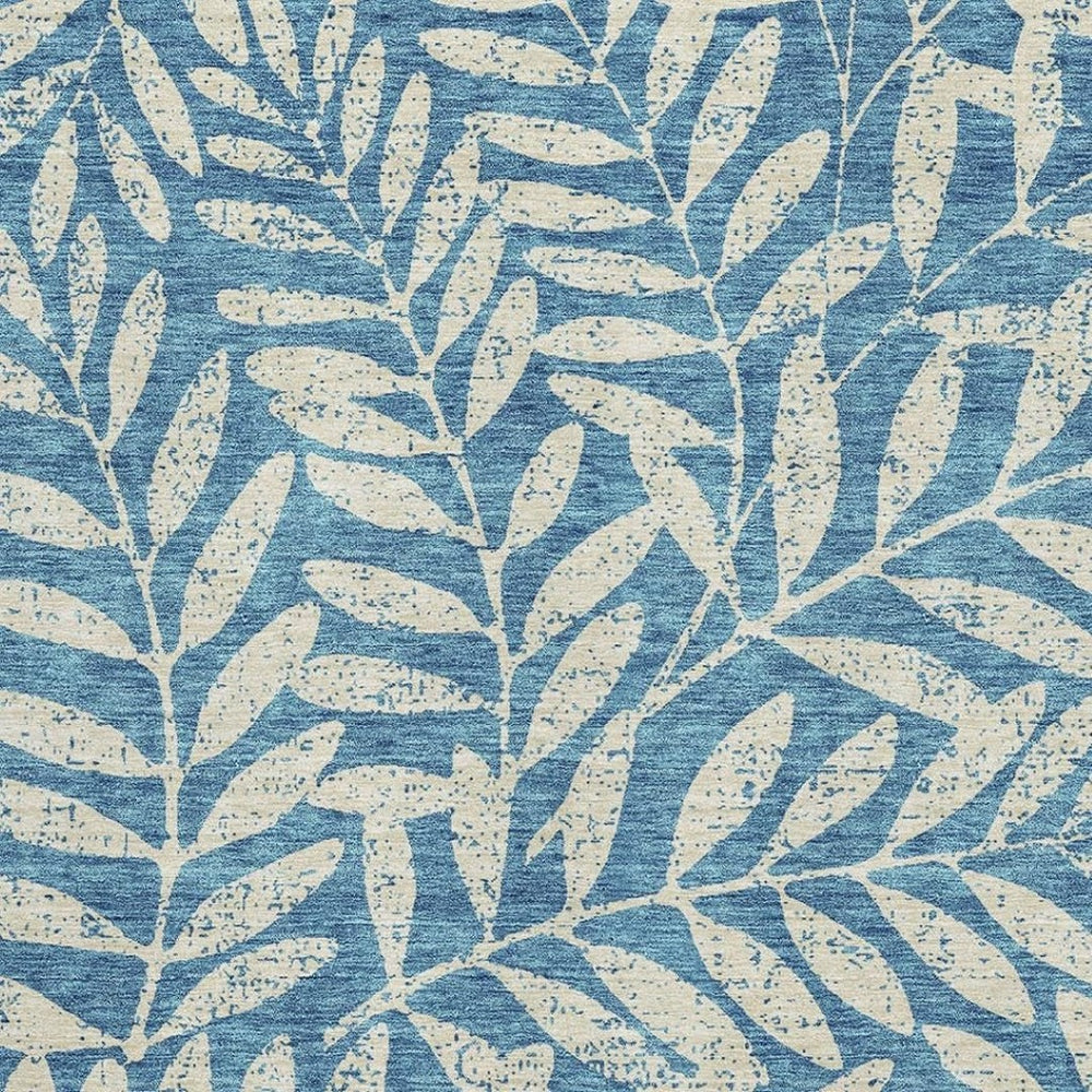 HomeRoots 9' X 12' Teal and Beige Floral Washable Area Rug with UV Protection, Perfect for Busy Homes! 671503