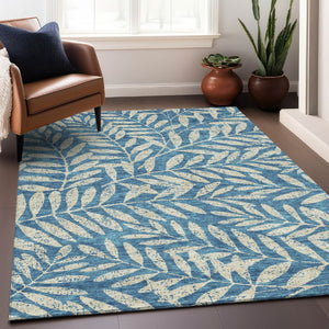 HomeRoots 10' X 14' Teal and Beige Floral Area Rug - Washable, Durable, UV-Protected for High-Traffic Spaces 671504