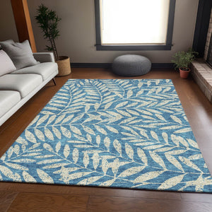HomeRoots 10' X 14' Teal and Beige Floral Area Rug - Washable, Durable, UV-Protected for High-Traffic Spaces 671504