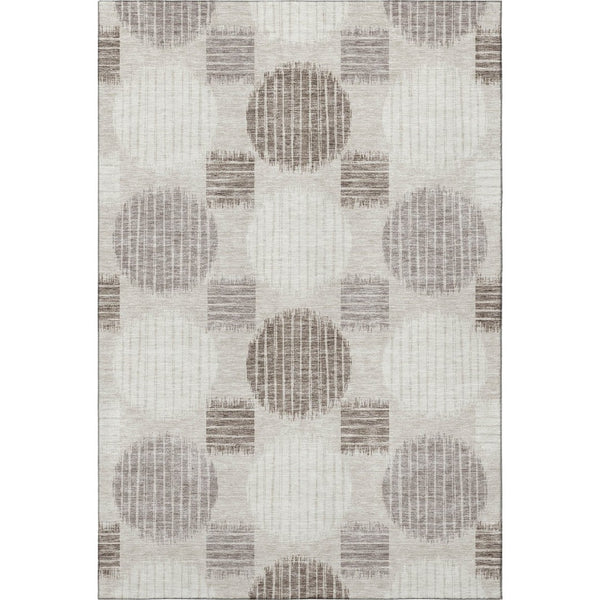 HomeRoots 5' X 8' Beige Ivory Taupe Geometric Area Rug - Washable, UV-Protected, Durable for Family Homes 671506