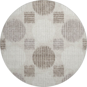 HomeRoots 8' Beige Ivory Taupe Geometric Washable Round Rug – Durable, Stylish, Stain-Resistant, UV Protected! 671507