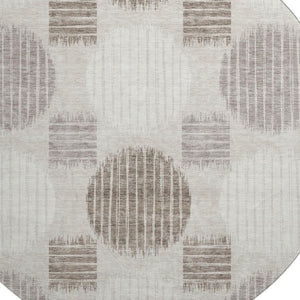 HomeRoots 8' Beige Ivory Taupe Geometric Washable Round Rug – Durable, Stylish, Stain-Resistant, UV Protected! 671507
