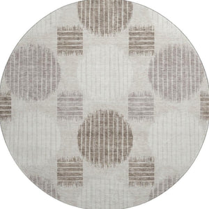 HomeRoots 8' Beige Ivory Taupe Geometric Washable Round Rug – Durable, Stylish, Stain-Resistant, UV Protected! 671507