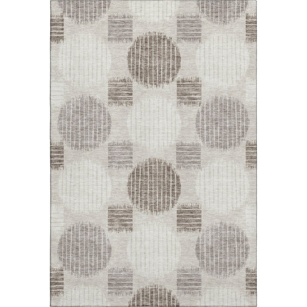 HomeRoots 8' X 10' Washable Geometric Area Rug in Beige, Ivory & Taupe - UV Resistant, Stain Proof & Soft! 671508