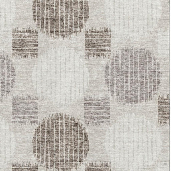 HomeRoots 8' X 10' Washable Geometric Area Rug in Beige, Ivory & Taupe - UV Resistant, Stain Proof & Soft! 671508