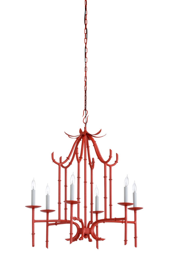 Wildwood Bamboo Chandelier With Sky-Tone Finish And Iron Frame—Coastal Modern Statement Light For Dining Entryways Red 67151