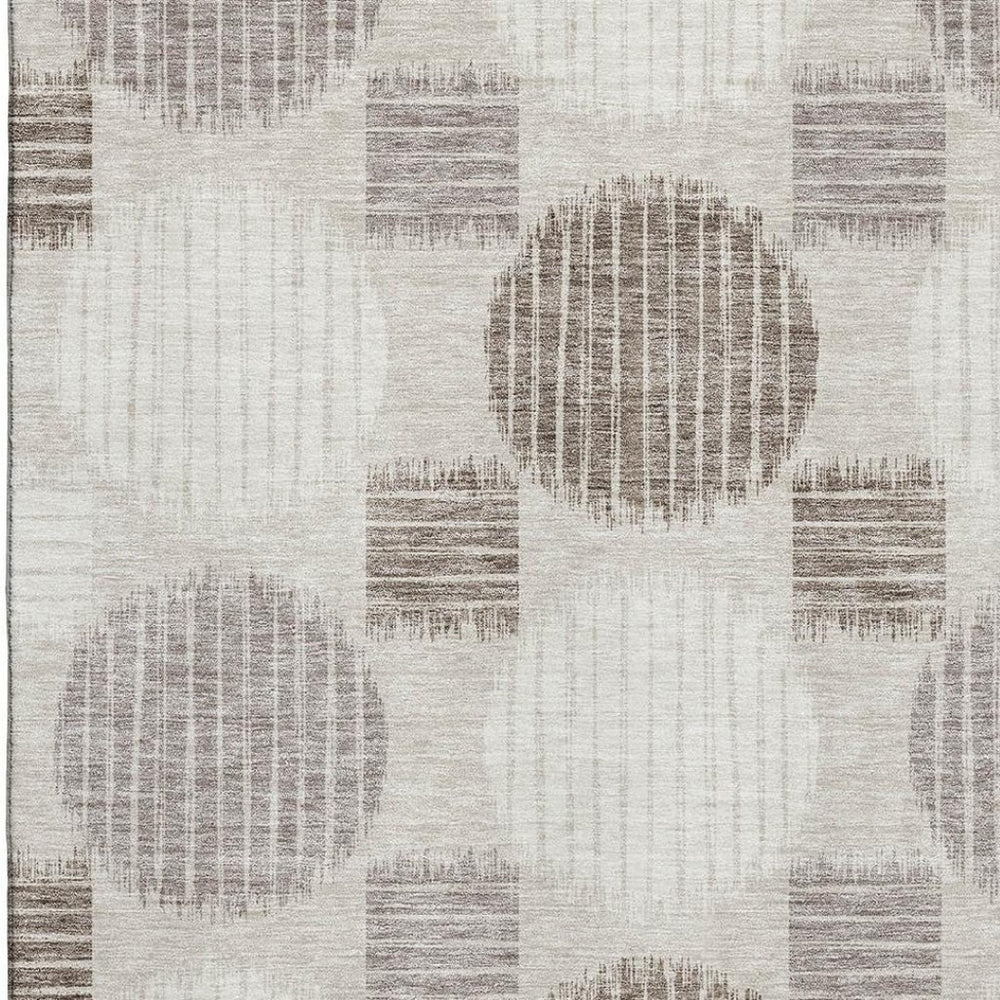 HomeRoots 10' Geometric Area Rug in Beige, Ivory & Taupe – Durable, Washable, UV-Protected for Modern Spaces 671510