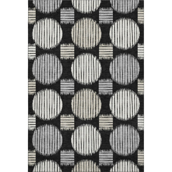 HomeRoots 5' X 8' Stylish Black and Ivory Geometric Area Rug with UV Protection - Washable & Durable Design 671512