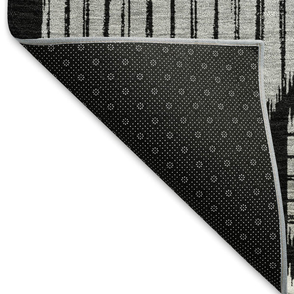 HomeRoots 5' X 8' Stylish Black and Ivory Geometric Area Rug with UV Protection - Washable & Durable Design 671512