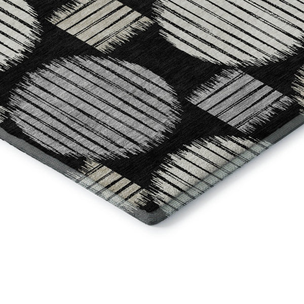 HomeRoots 5' X 8' Stylish Black and Ivory Geometric Area Rug with UV Protection - Washable & Durable Design 671512
