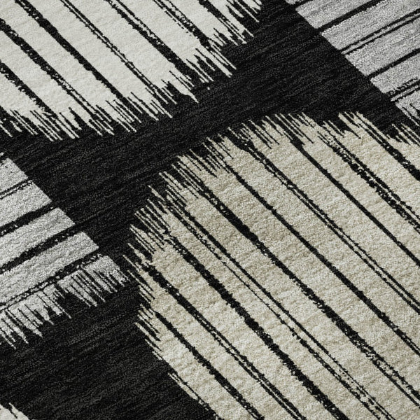 HomeRoots 5' X 8' Stylish Black and Ivory Geometric Area Rug with UV Protection - Washable & Durable Design 671512