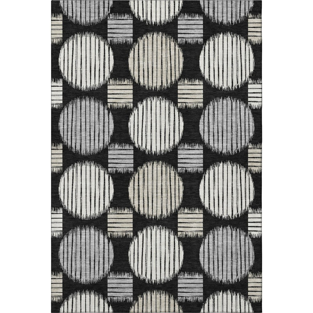 HomeRoots 5' X 8' Stylish Black and Ivory Geometric Area Rug with UV Protection - Washable & Durable Design 671512
