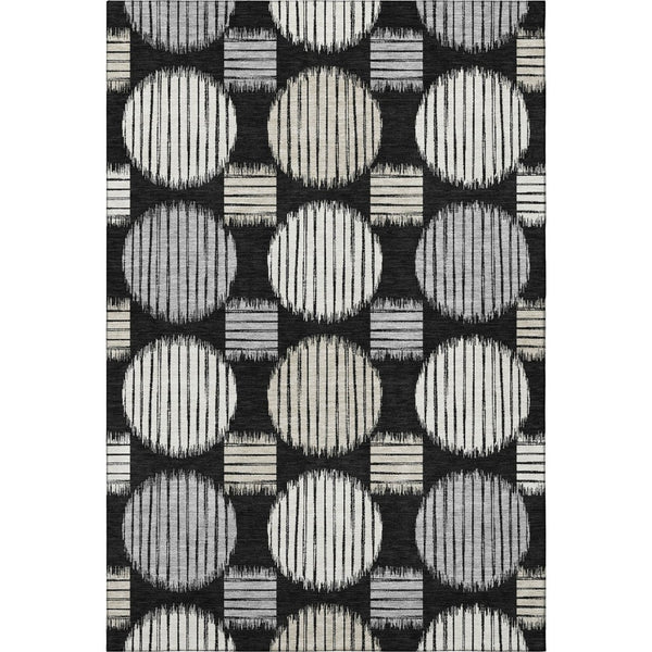 HomeRoots 5' X 8' Stylish Black and Ivory Geometric Area Rug with UV Protection - Washable & Durable Design 671512