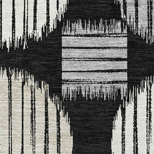 HomeRoots 8' X 10' Washable Black And Ivory Geometric Area Rug with UV Protection for Modern Spaces & Easy Care 671514