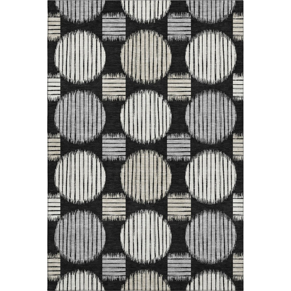 HomeRoots 9' X 12' Black and Ivory Geometric Area Rug - Washable, UV-Protected, Durable for Busy Homes! 671515