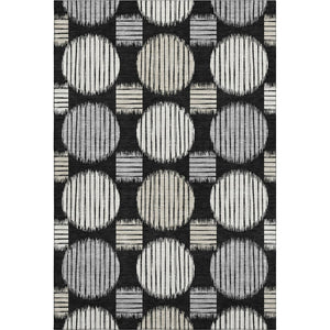 HomeRoots 9' X 12' Black and Ivory Geometric Area Rug - Washable, UV-Protected, Durable for Busy Homes! 671515