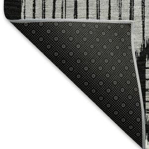 HomeRoots 9' X 12' Black and Ivory Geometric Area Rug - Washable, UV-Protected, Durable for Busy Homes! 671515