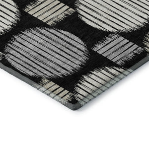 HomeRoots 9' X 12' Black and Ivory Geometric Area Rug - Washable, UV-Protected, Durable for Busy Homes! 671515