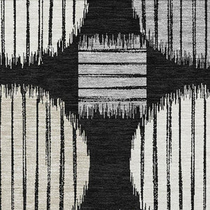 HomeRoots 9' X 12' Black and Ivory Geometric Area Rug - Washable, UV-Protected, Durable for Busy Homes! 671515