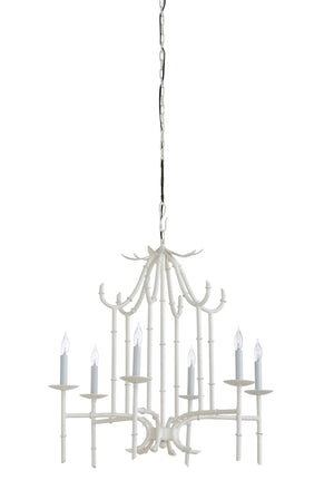 Wildwood Bamboo Chandelier With Sky-Tone Finish And Iron Frame—Coastal Modern Statement Light For Dining Entryways White/Cream 67152