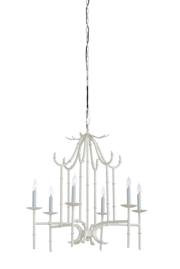 Wildwood Bamboo Chandelier With Sky-Tone Finish And Iron Frame—Coastal Modern Statement Light For Dining Entryways White/Cream 67152