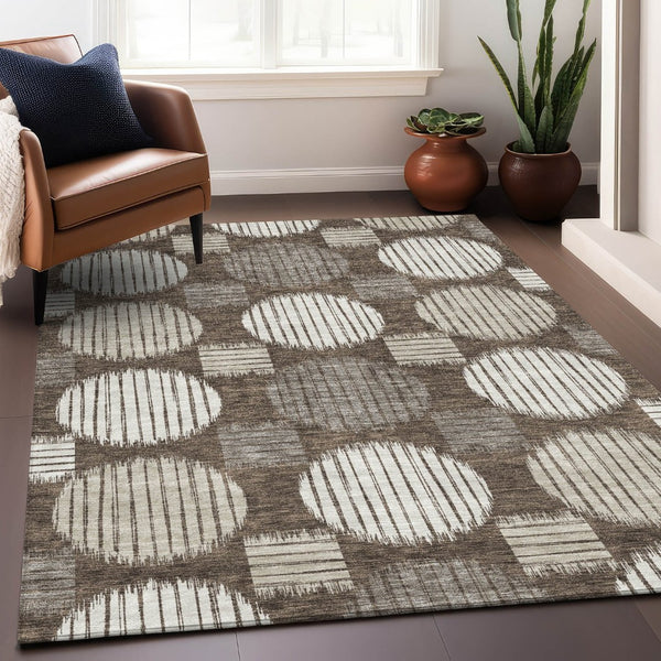 HomeRoots 8' X 10' Brown And Ivory Geometric Area Rug - Stylish, Washable, UV-Protected for Busy Homes! 671520