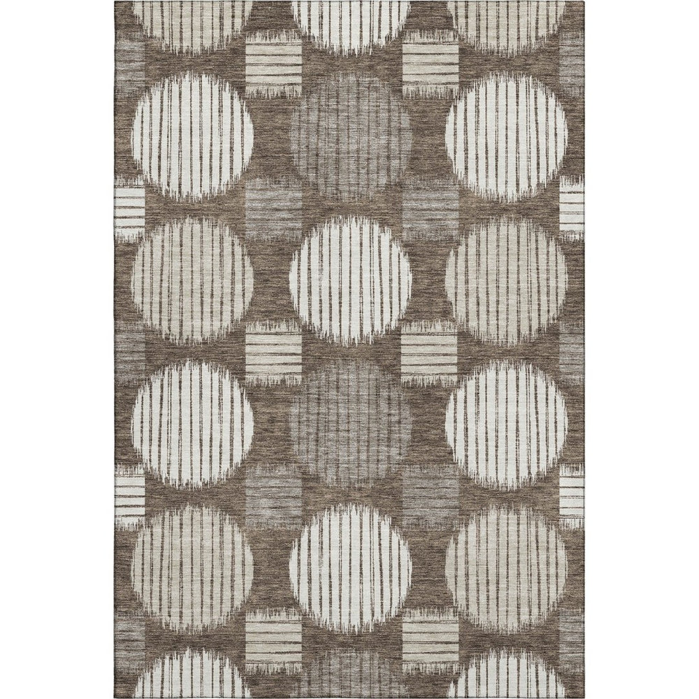 HomeRoots 8' X 10' Brown And Ivory Geometric Area Rug - Stylish, Washable, UV-Protected for Busy Homes! 671520