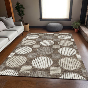HomeRoots 8' X 10' Brown And Ivory Geometric Area Rug - Stylish, Washable, UV-Protected for Busy Homes! 671520