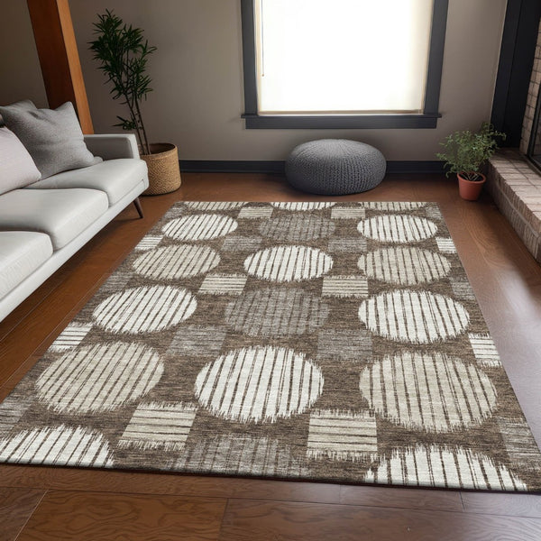 HomeRoots 8' X 10' Brown And Ivory Geometric Area Rug - Stylish, Washable, UV-Protected for Busy Homes! 671520