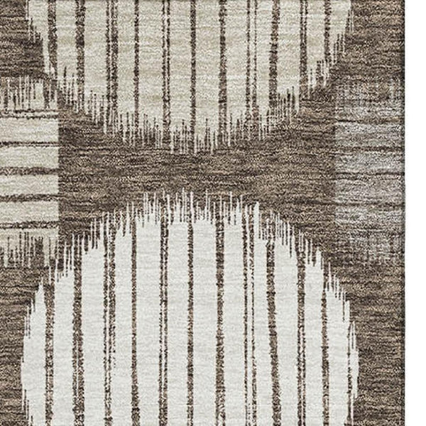 HomeRoots 8' X 10' Brown And Ivory Geometric Area Rug - Stylish, Washable, UV-Protected for Busy Homes! 671520