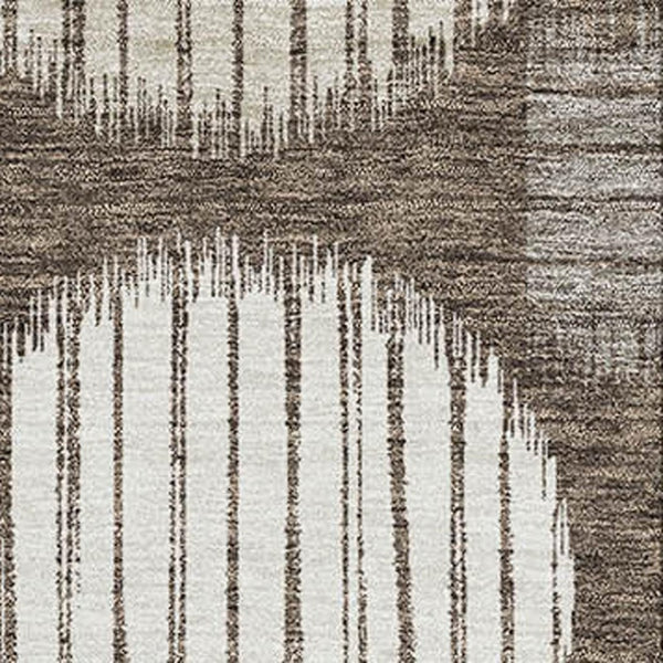 HomeRoots 9' X 12' Brown and Ivory Geometric Area Rug - Washable, UV Protected, Stylish & Durable for Homes 671521